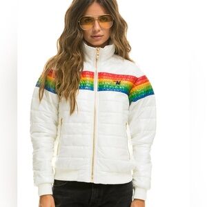 Aviator Nation 6 stripe rainbow sleeve light weight jacket